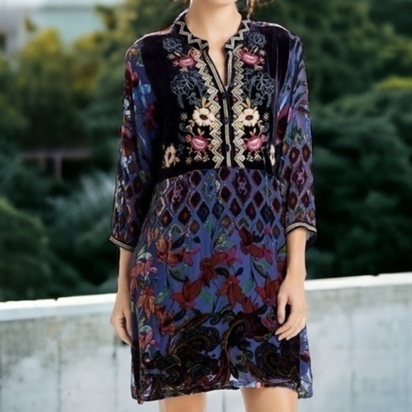 Johnny Was Clara Velvet Burnout Embroidered Floral Dress NWT (oversized)